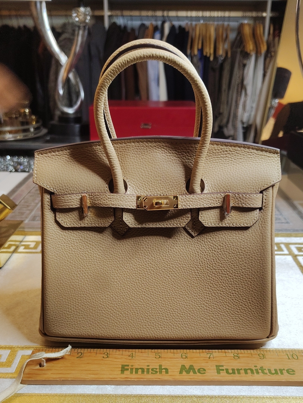 Beige Pebble Leather Top-Handle Satchel Handbag - "Sydney"